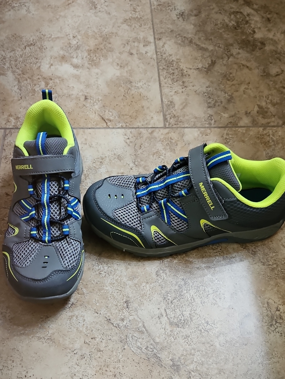 Merrell Kids Gray Sneakers with Neon Green & Blue Accents